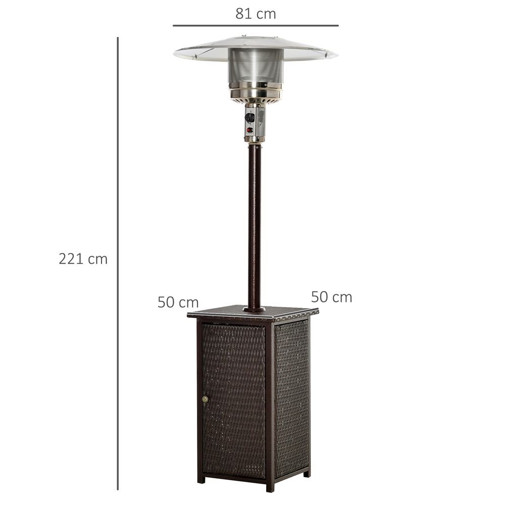 Outsunny 12KW Gas Patio Heater Wicker Rattan Terrace Standing - High Quality, Reliable Heat with Tabletop - SGP Garden Ltd
