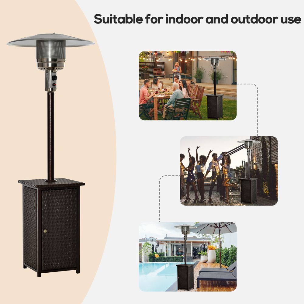 Outsunny 12KW Gas Patio Heater Wicker Rattan Terrace Standing - High Quality, Reliable Heat with Tabletop - SGP Garden Ltd