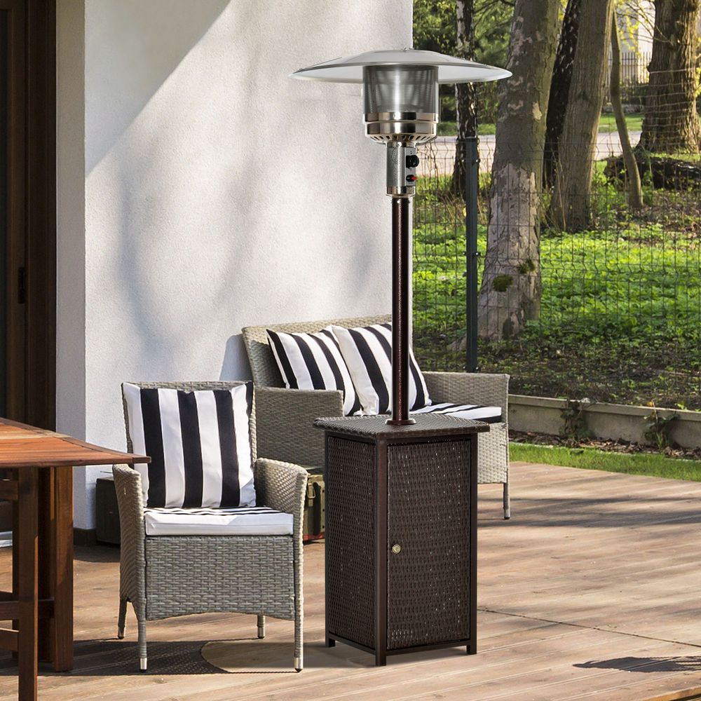 Outsunny 12KW Gas Patio Heater Wicker Rattan Terrace Standing - High Quality, Reliable Heat with Tabletop - SGP Garden Ltd