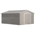 Outsunny 13 x 11ft Garden Metal Storage Shed Outdoor Storage Shed with Foundation Kit Ventilation & Doors, Light Grey - SGP Garden Ltd