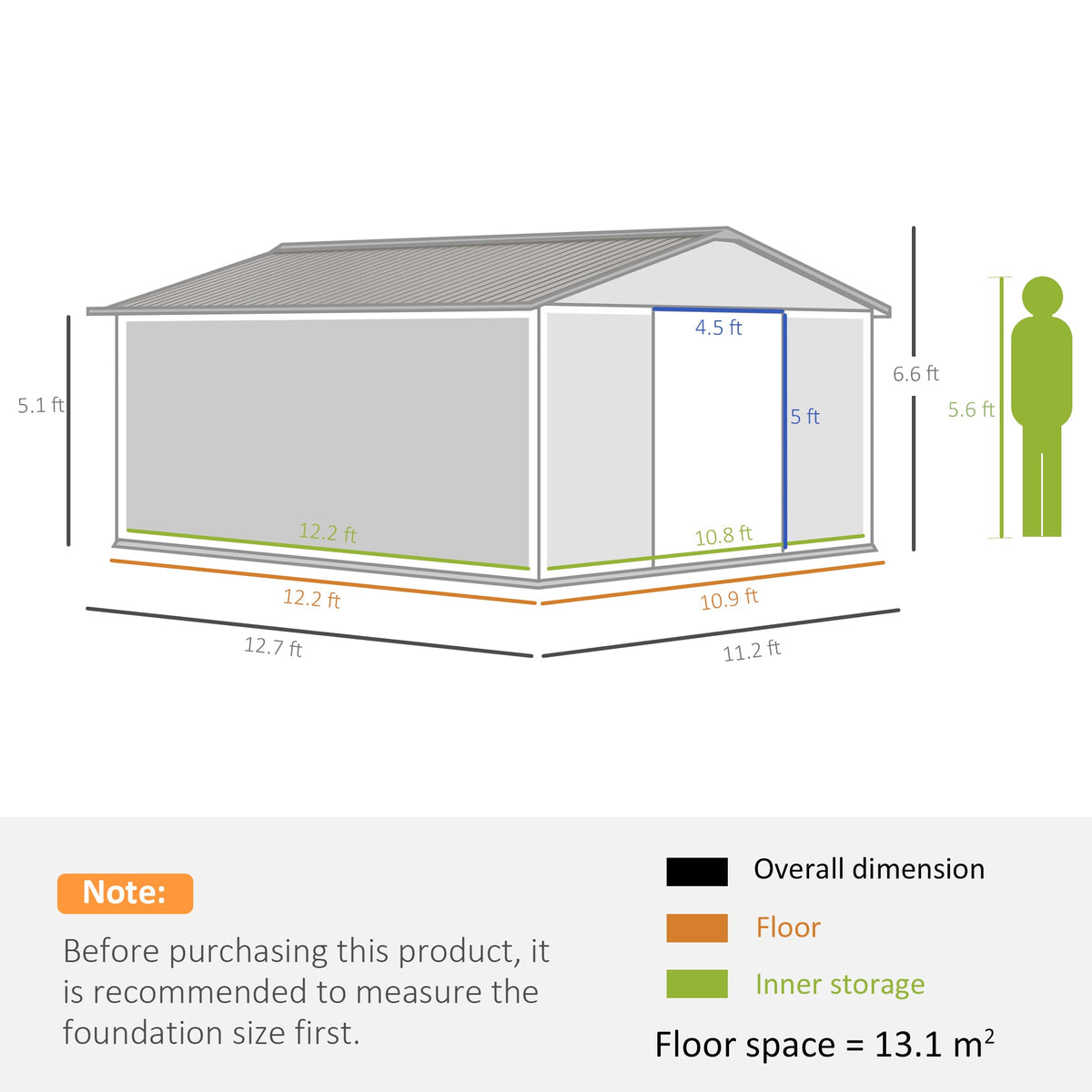 Outsunny 13 x 11ft Garden Metal Storage Shed Outdoor Storage Shed with Foundation Kit Ventilation & Doors, Light Grey - SGP Garden Ltd