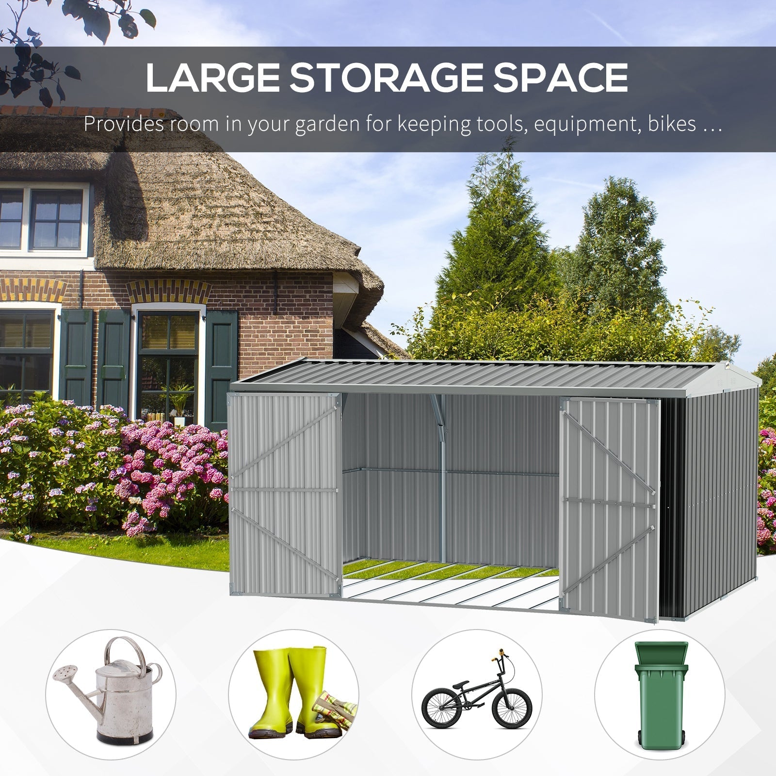 Outsunny 14 x 8ft Outdoor Garden Metal Storage Shed with Lockable Door, Tool Storage Box for Garden, Patio and Lawn, Grey - SGP Garden Ltd