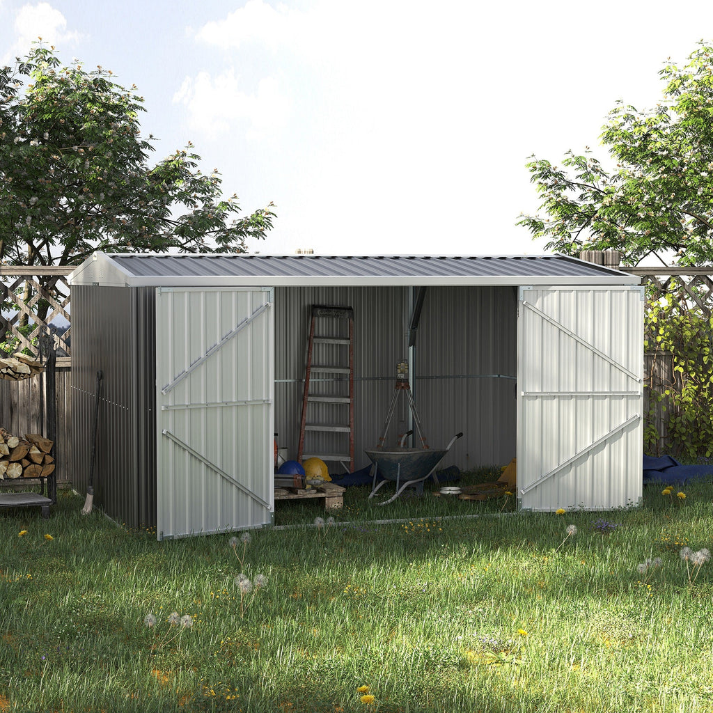 Outsunny 14 x 8ft Outdoor Garden Metal Storage Shed with Lockable Door, Tool Storage Box for Garden, Patio and Lawn, Grey - SGP Garden Ltd