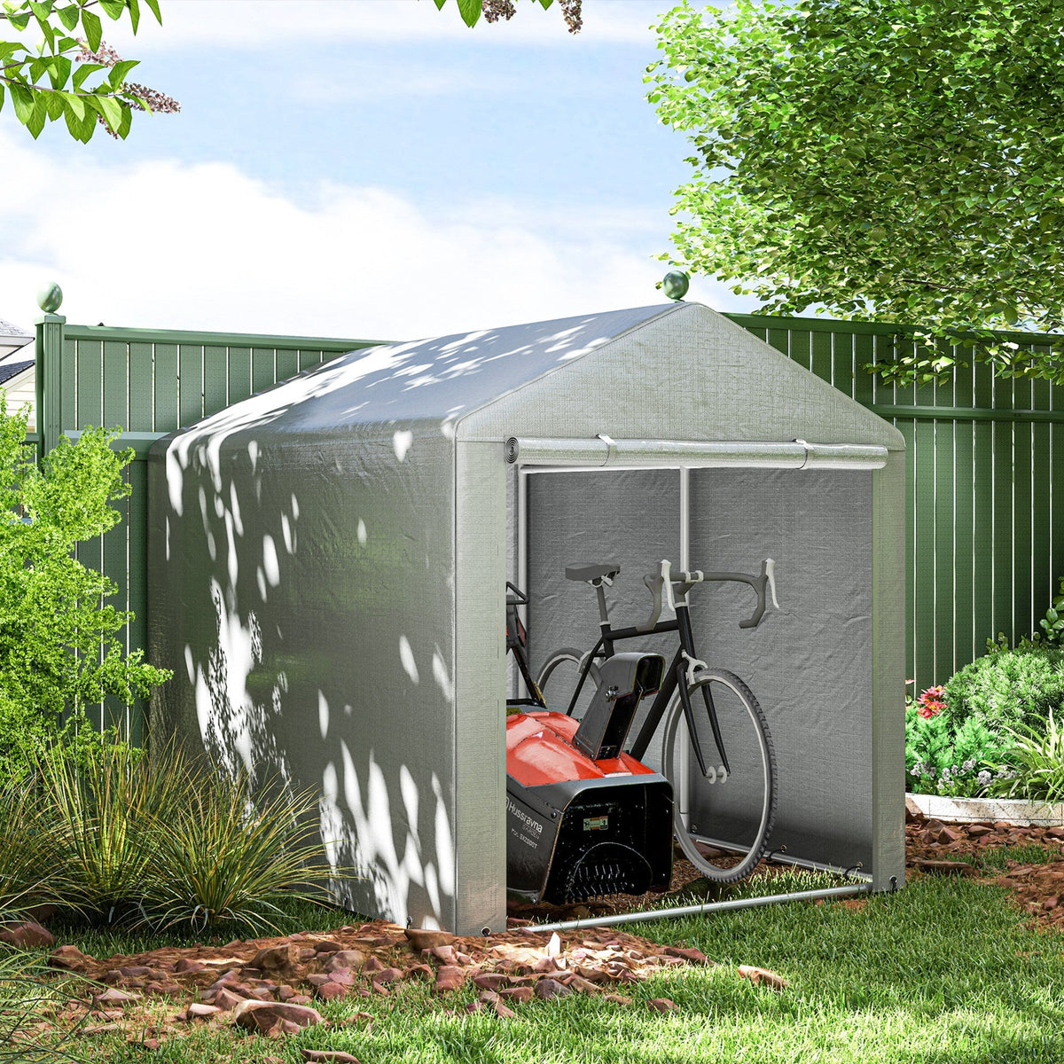 Outsunny 1.6 x 2.2m Garden Storage Shed Tent, with Accessories - Light Grey - SGP Garden Ltd