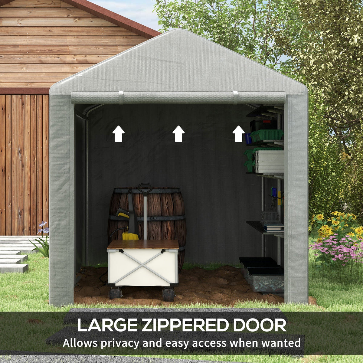 Outsunny 1.6 x 2.2m Garden Storage Shed Tent, with Accessories - Light Grey - SGP Garden Ltd