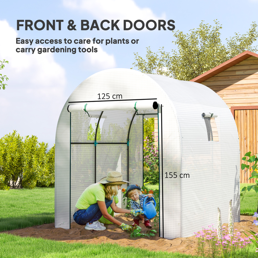 Outsunny 1.8 x 1.8 x 2m Polytunnel Greenhouse with Doors and Mesh Windows - SGP Garden Ltd