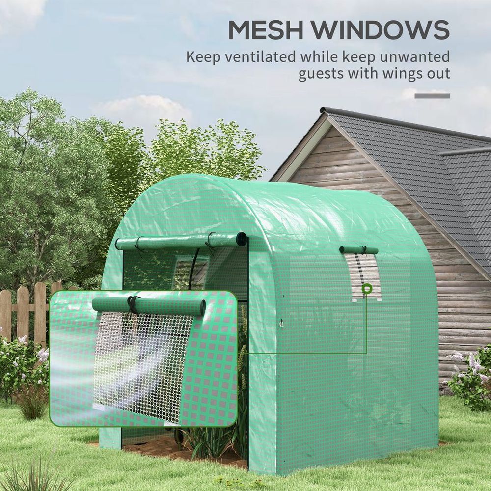 Outsunny 1.8 x 1.8 x 2m Polytunnel Greenhouse with Doors and Mesh Windows - SGP Garden Ltd