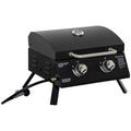 Outsunny 2 Burner Gas BBQ Grill Outdoor Portable Folding Tabletop Barbecue w/ Lid, Thermometer, Carbon Steel, Black - SGP Garden Ltd