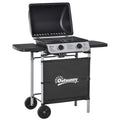 Outsunny 2 Burner Gas BBQ Trolley with Lid, 5.6 kW Gas Barbecue Grill with Wheels, Side Shelves, Black - SGP Garden Ltd