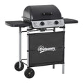 Outsunny 2 Burner Gas BBQ Trolley with Lid, 5.6 kW Gas Barbecue Grill with Wheels, Side Shelves, Grey - SGP Garden Ltd