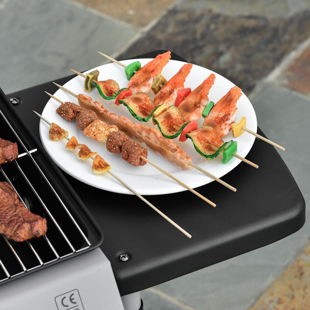 Outsunny 2 Burner Gas BBQ Trolley with Lid, 5.6 kW Gas Barbecue Grill with Wheels, Side Shelves, Grey - SGP Garden Ltd