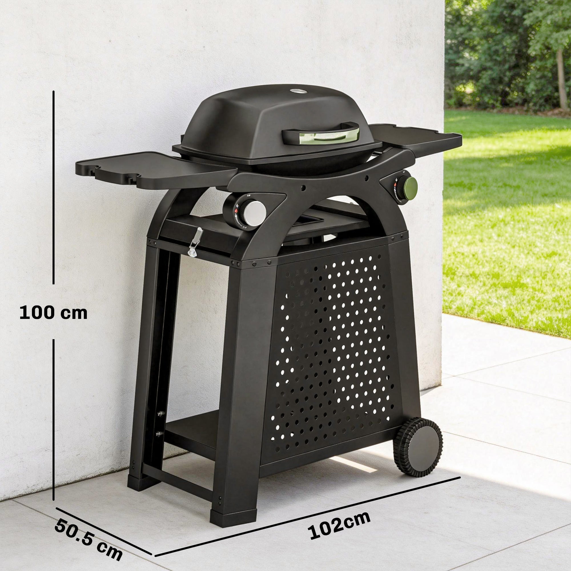 Outsunny 2 Burner Gas Grill with 2 Side Tables, 3.8 KW Barbecue Grill with Cast Iron Grates, 2-in-1 Tabletop BBQ with Wheels - SGP Garden Ltd