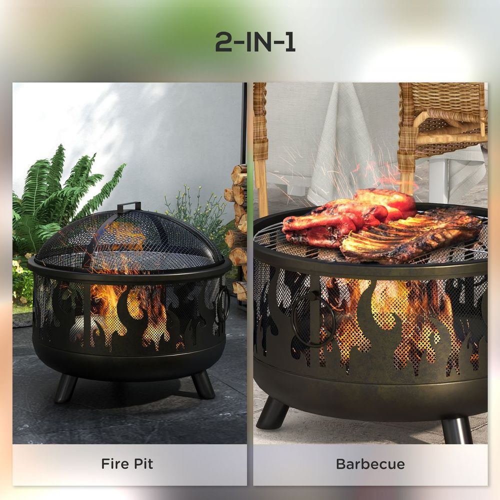 Outsunny 2-in-1 Outdoor Fire Pit & BBQ Cooker - 61.5cm Garden Heater - SGP Garden Ltd