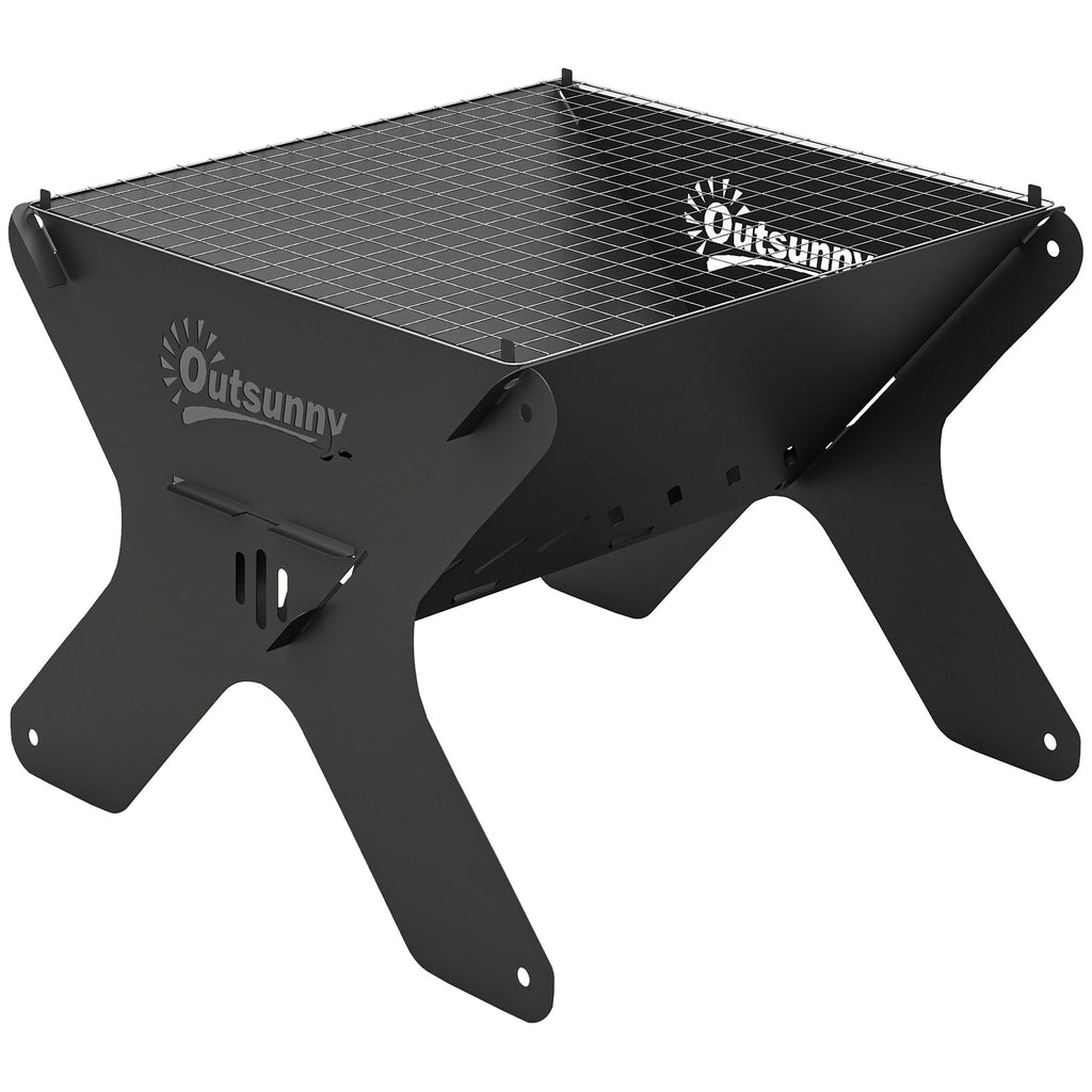 Outsunny 2-In-1 Portable BBQ Grill and Camping Fire Pit, Tabletop Charcoal Barbecue Grill with Gripper, Gloves and Carry Bag - SGP Garden Ltd