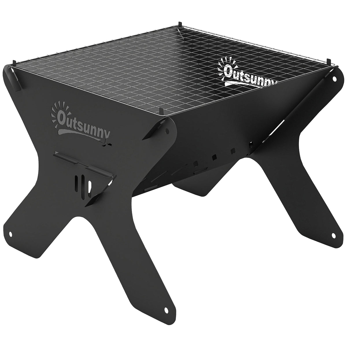 Outsunny 2-In-1 Portable BBQ Grill and Camping Fire Pit, Tabletop Charcoal Barbecue Grill with Gripper, Gloves and Carry Bag - SGP Garden Ltd