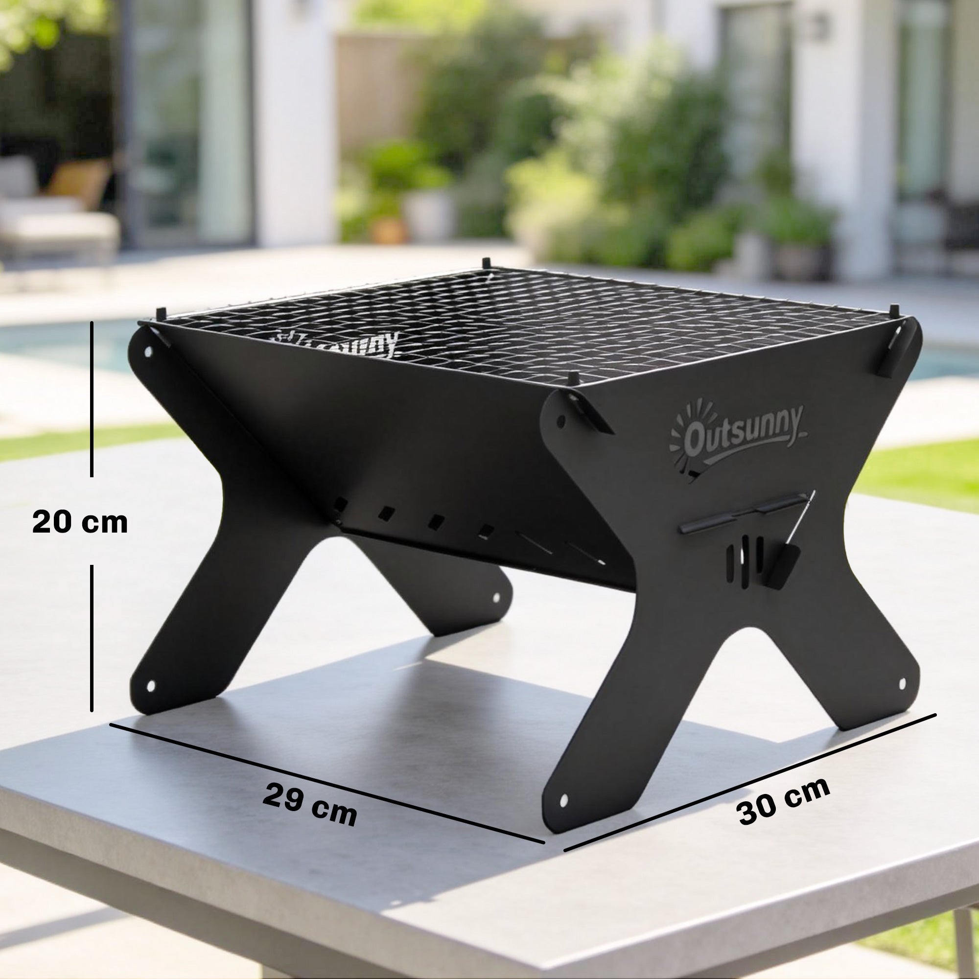 Outsunny 2-In-1 Portable BBQ Grill and Camping Fire Pit, Tabletop Charcoal Barbecue Grill with Gripper, Gloves and Carry Bag - SGP Garden Ltd