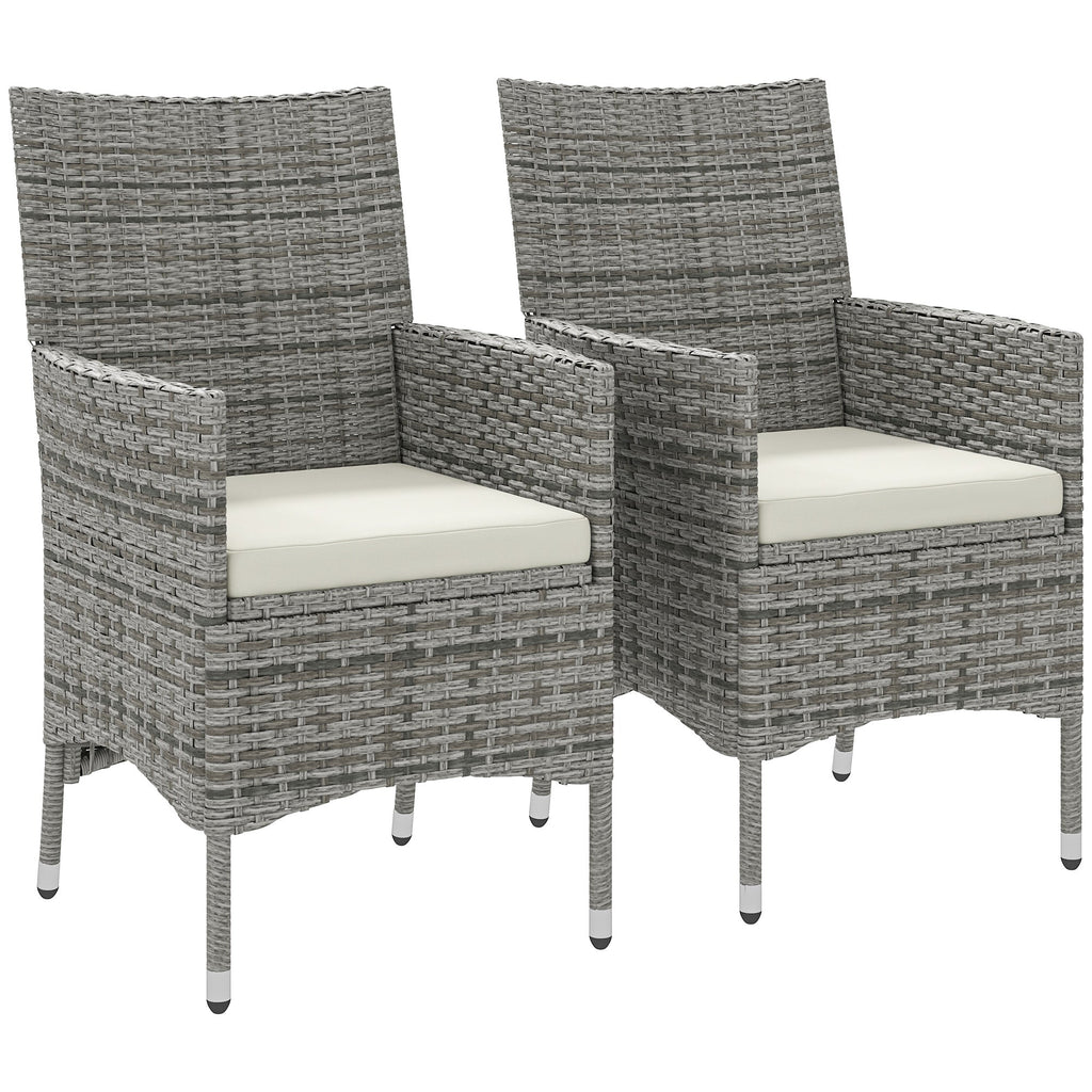 Outsunny 2 Pieces Outdoor Rattan Armchair Garden Dining Chair Set Mixed Grey - SGP Garden Ltd