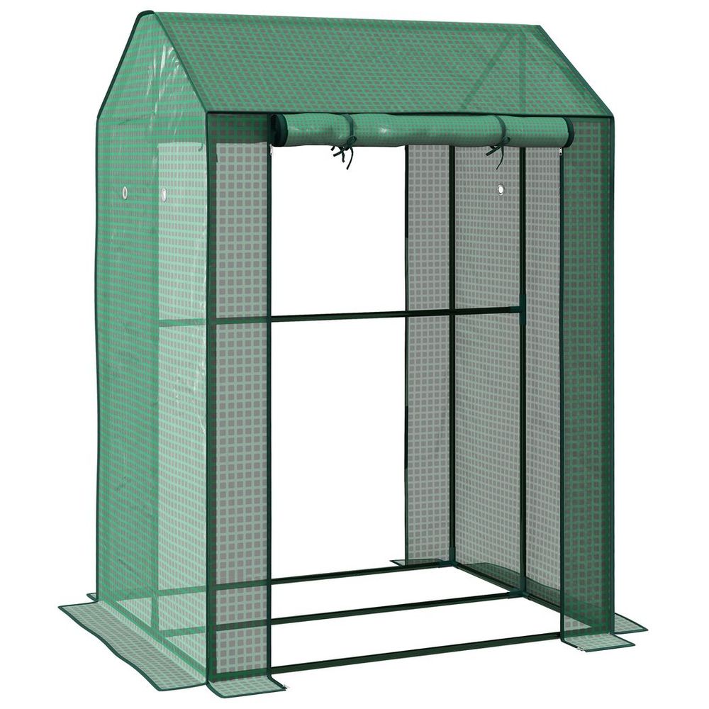 Outsunny 2-Room Greenhouse with 2 Roll-up Doors and Vent Holes, 100x80x150cm - SGP Garden Ltd