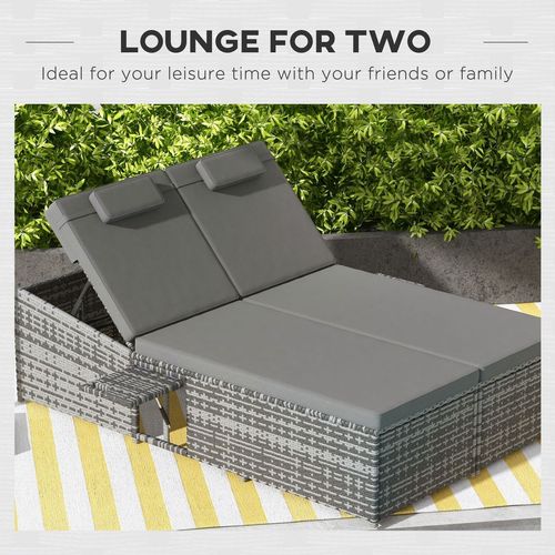 Outsunny 2 Seater Double Rattan Sun Lounger Recliner Day Bed Wicker Weaver Sofa - SGP Garden Ltd