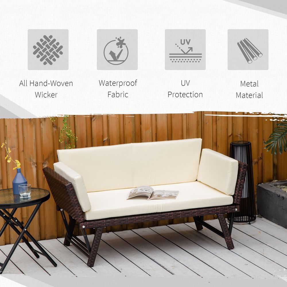 Outsunny 2-Seater Rattan Sofa Daybed - Convertible, Brown - High-Quality Outdoor Furniture - SGP Garden Ltd