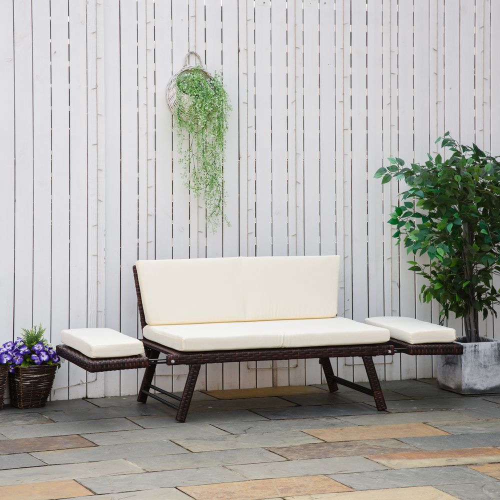 Outsunny 2-Seater Rattan Sofa Daybed - Convertible, Brown - High-Quality Outdoor Furniture - SGP Garden Ltd