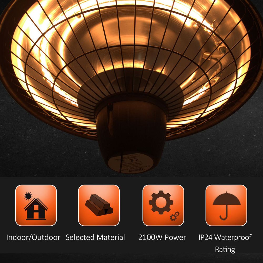 Outsunny 2100W Electric Patio Heater Garden Ceiling Hanging Warmer Halogen Light - SGP Garden Ltd