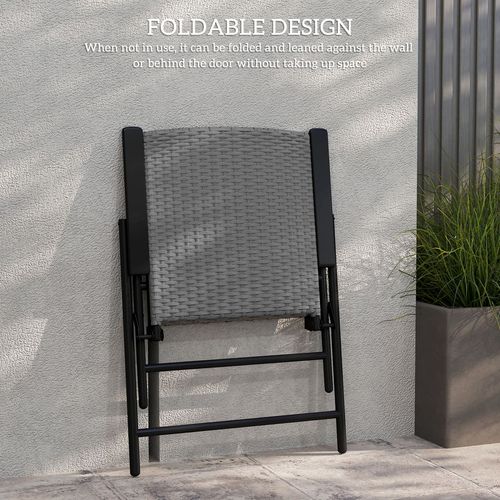 Outsunny 2pcs Rattan Chair Foldable Garden Furniture w/ Armrest Grey - SGP Garden Ltd