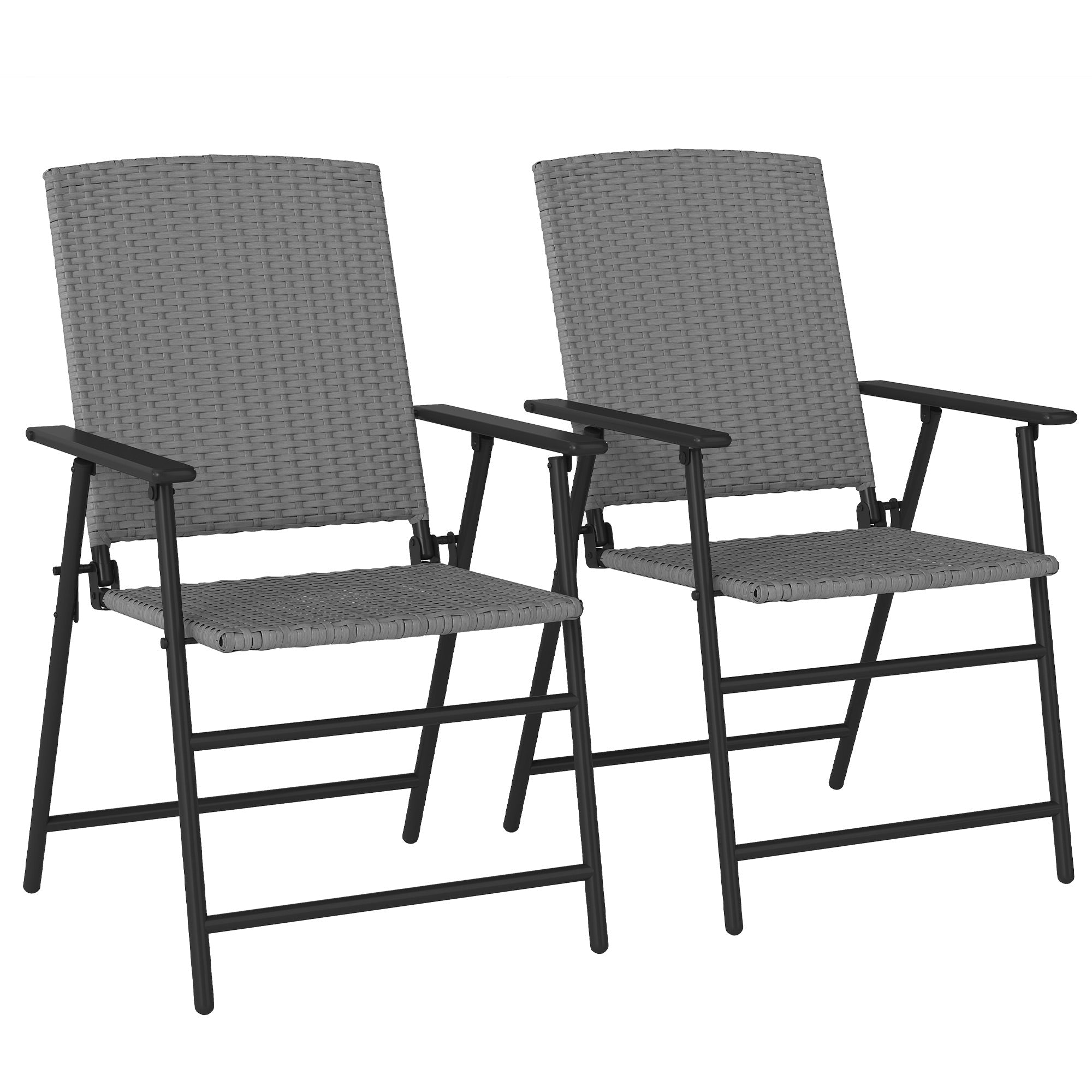 Outsunny 2pcs Rattan Chair Foldable Garden Furniture w/ Armrest Grey - SGP Garden Ltd