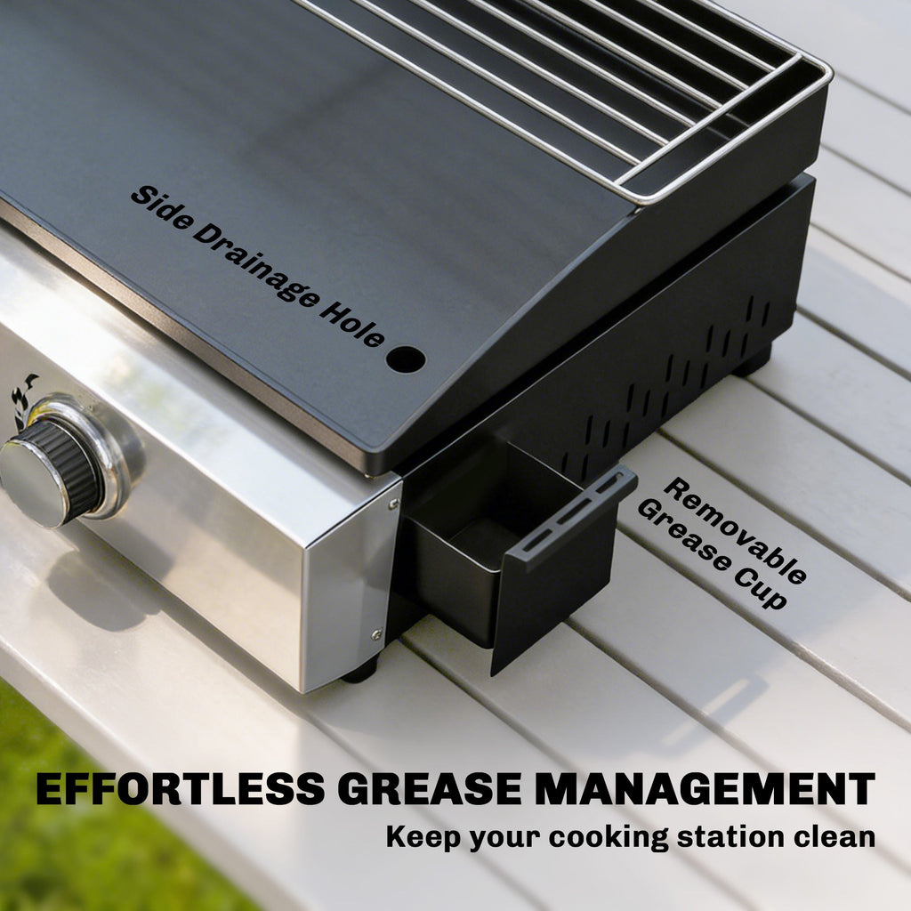 Outsunny 3 Burner Grill Griddle, Portable Gas Plancha with Warming Rack, 7.5 kW, Tabletop Gas BBQ with Grease Cup, Black - SGP Garden Ltd