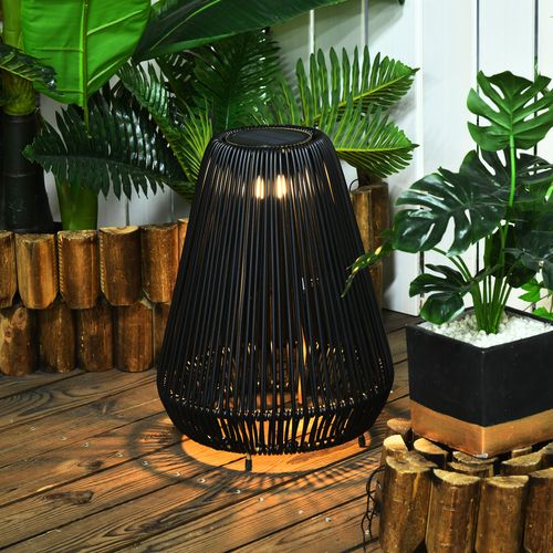 Outsunny 3-Level Adjustable Garden Rattan Solar Lantern, Black - SGP Garden Ltd