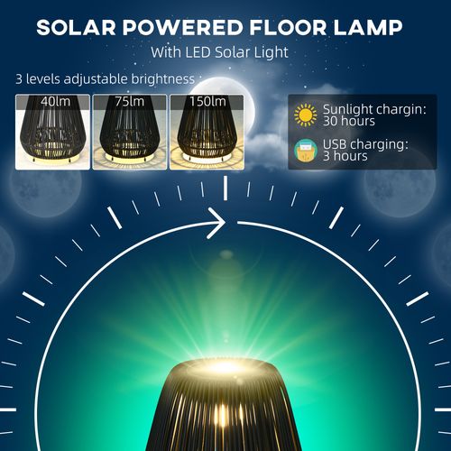 Outsunny 3-Level Adjustable Garden Rattan Solar Lantern, Black - SGP Garden Ltd