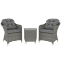 Outsunny 3 PCS Aluminium Rattan Bistro Set with Soft Cushions & Glass Top - SGP Garden Ltd