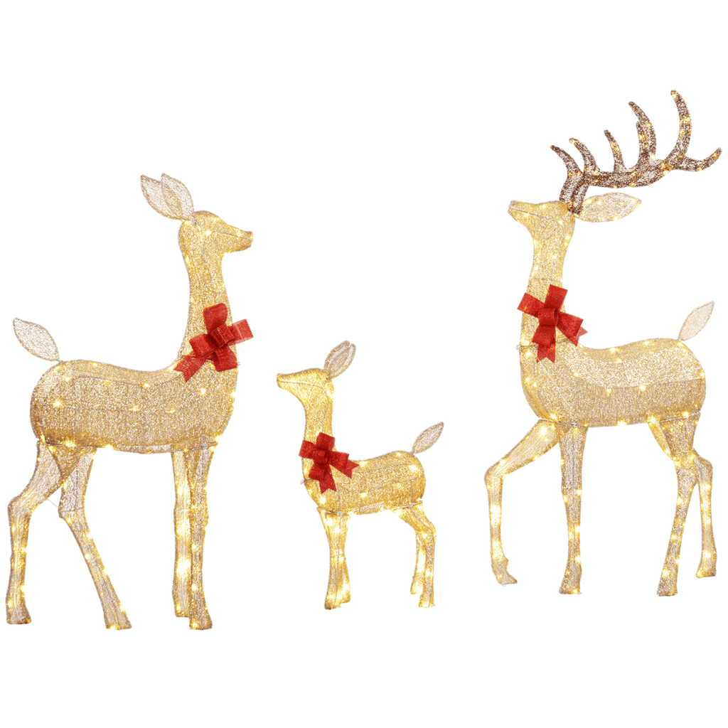 Outsunny 3-Piece Light Up Christmas Deer Family Set of 3 for Lawn Gold Tone - SGP Garden Ltd
