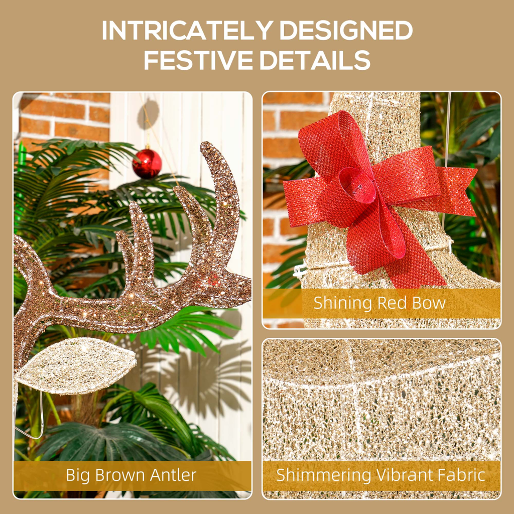 Outsunny 3-Piece Light Up Christmas Deer Family Set of 3 for Lawn Gold Tone - SGP Garden Ltd