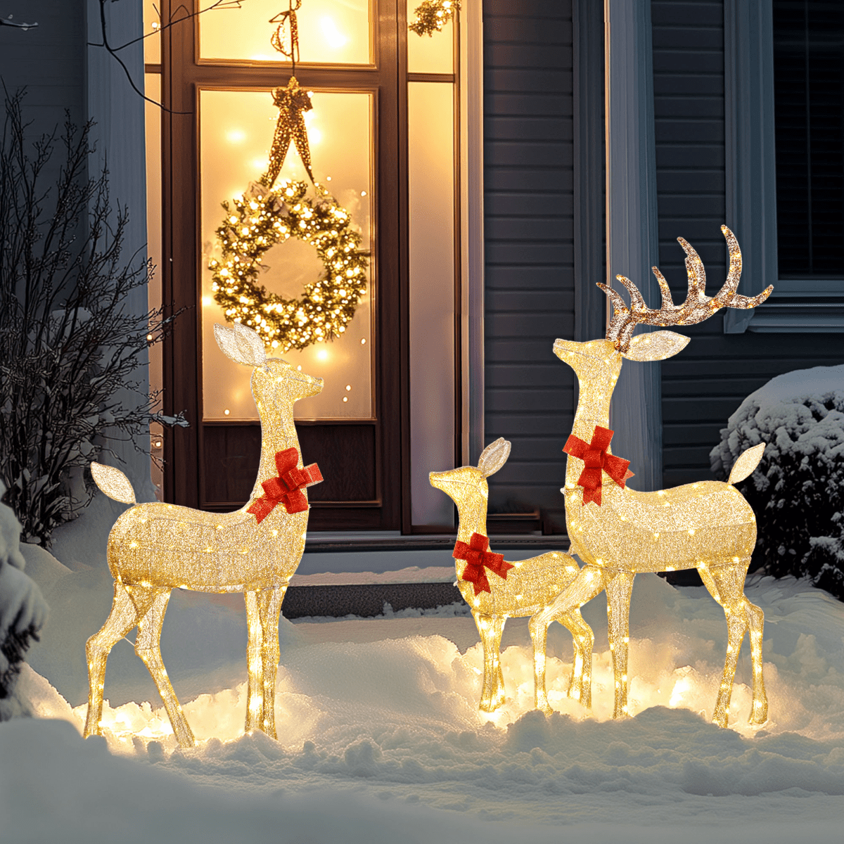 Outsunny 3-Piece Light Up Christmas Deer Family Set of 3 for Lawn Gold Tone - SGP Garden Ltd