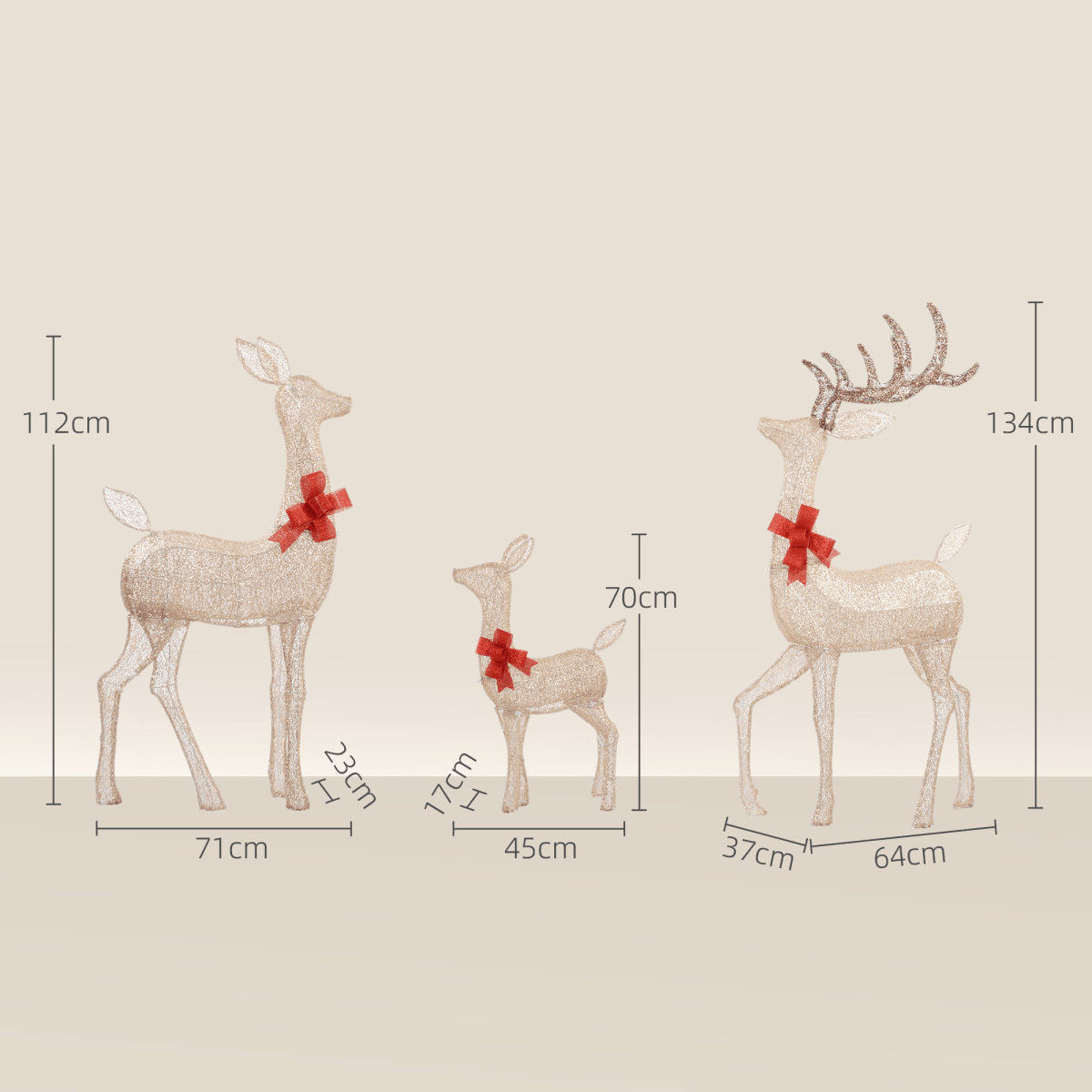 Outsunny 3-Piece Light Up Christmas Deer Family Set of 3 for Lawn Gold Tone - SGP Garden Ltd