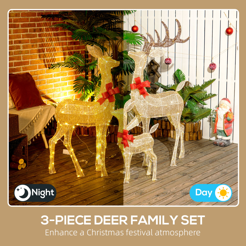 Outsunny 3-Piece Light Up Christmas Deer Family Set of 3 for Lawn Gold Tone - SGP Garden Ltd