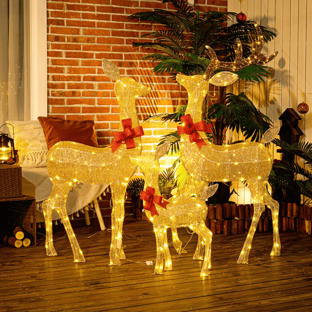 Outsunny 3-Piece Light Up Christmas Deer Family Set of 3 for Lawn Gold Tone - SGP Garden Ltd