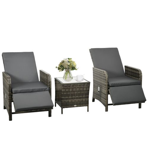 Outsunny 3 Pieces Rattan Bistro Set w/ Adjustable Backrest - Mix-Grey - SGP Garden Ltd