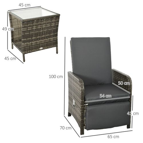 Outsunny 3 Pieces Rattan Bistro Set w/ Adjustable Backrest - Mix-Grey - SGP Garden Ltd
