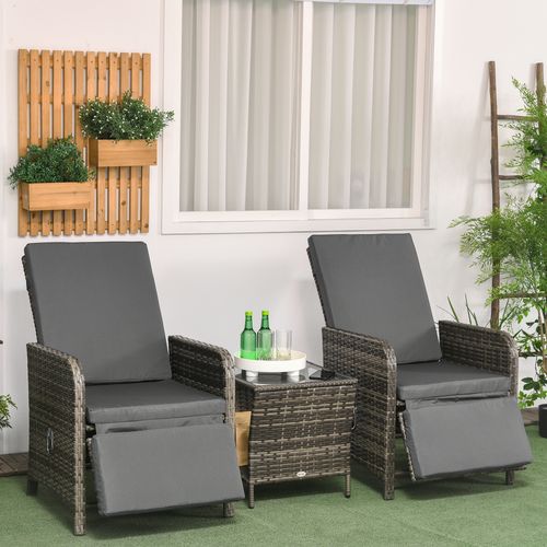 Outsunny 3 Pieces Rattan Bistro Set w/ Adjustable Backrest - Mix-Grey - SGP Garden Ltd