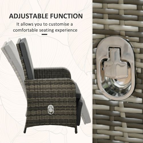 Outsunny 3 Pieces Rattan Bistro Set w/ Adjustable Backrest - Mix-Grey - SGP Garden Ltd