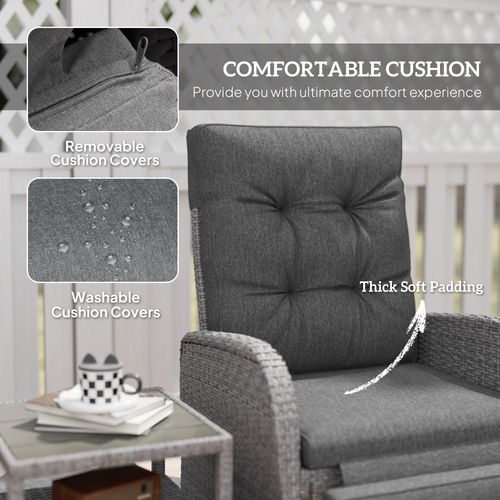 Outsunny 3 Pieces Rattan Bistro Set with Cushions for Outdoor, Grey - SGP Garden Ltd