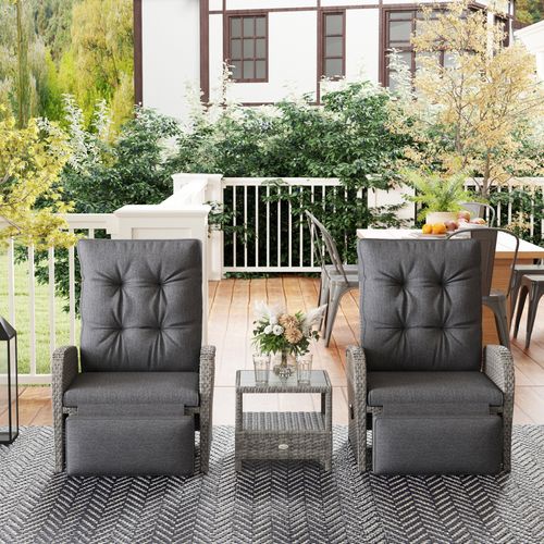 Outsunny 3 Pieces Rattan Bistro Set with Cushions for Outdoor, Grey - SGP Garden Ltd