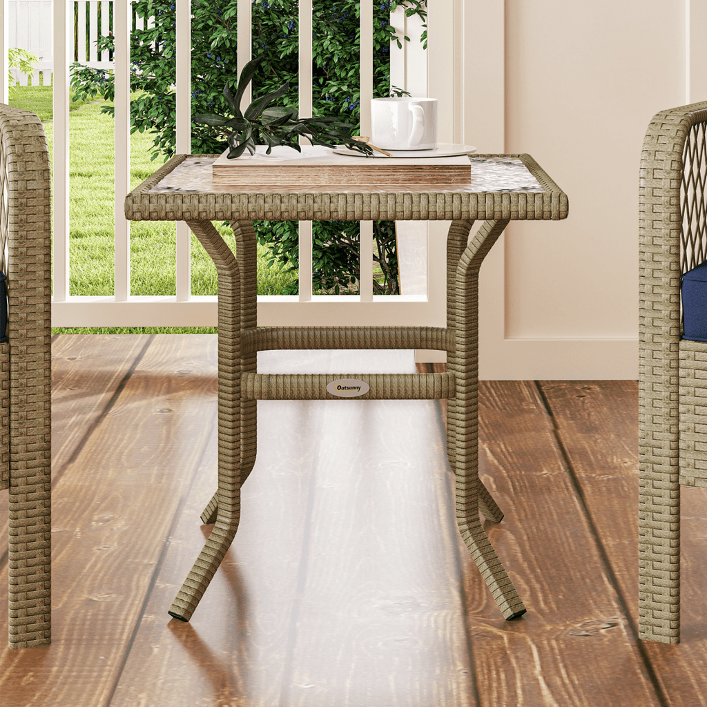 Outsunny 3 Pieces Rattan Bistro Set with Tempered Glass Table - SGP Garden Ltd