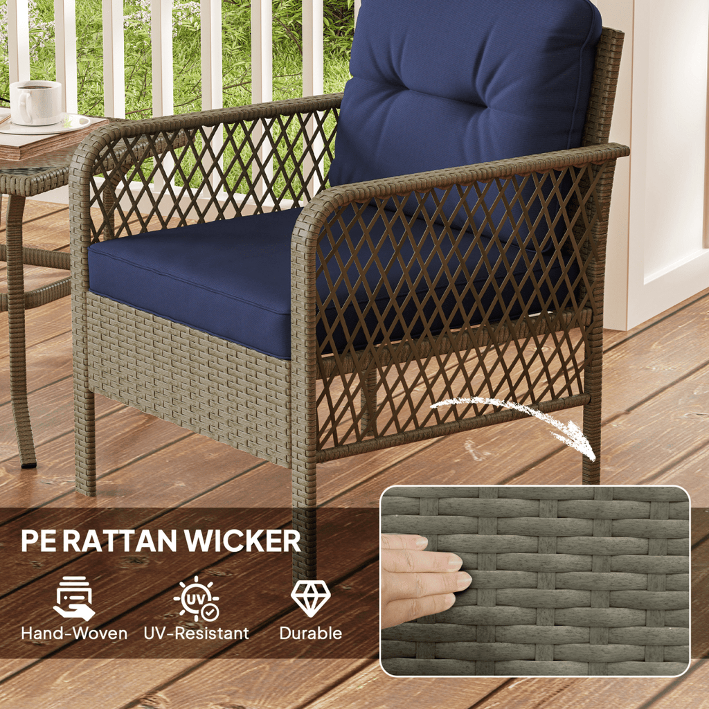 Outsunny 3 Pieces Rattan Bistro Set with Tempered Glass Table - SGP Garden Ltd