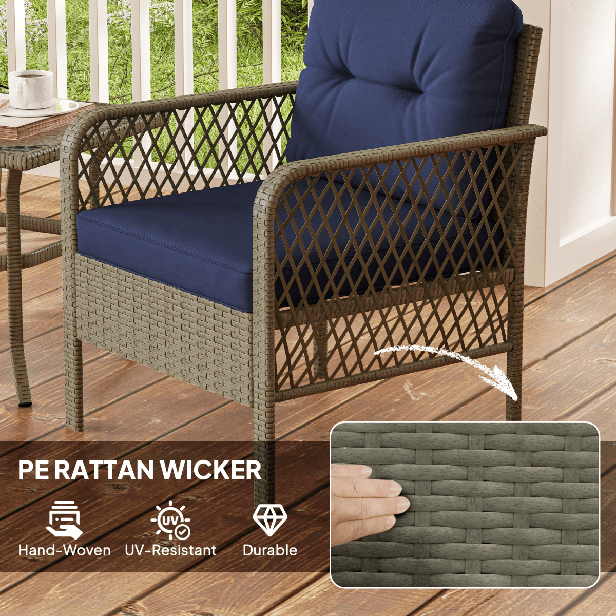 Outsunny 3 Pieces Rattan Bistro Set with Tempered Glass Table - SGP Garden Ltd