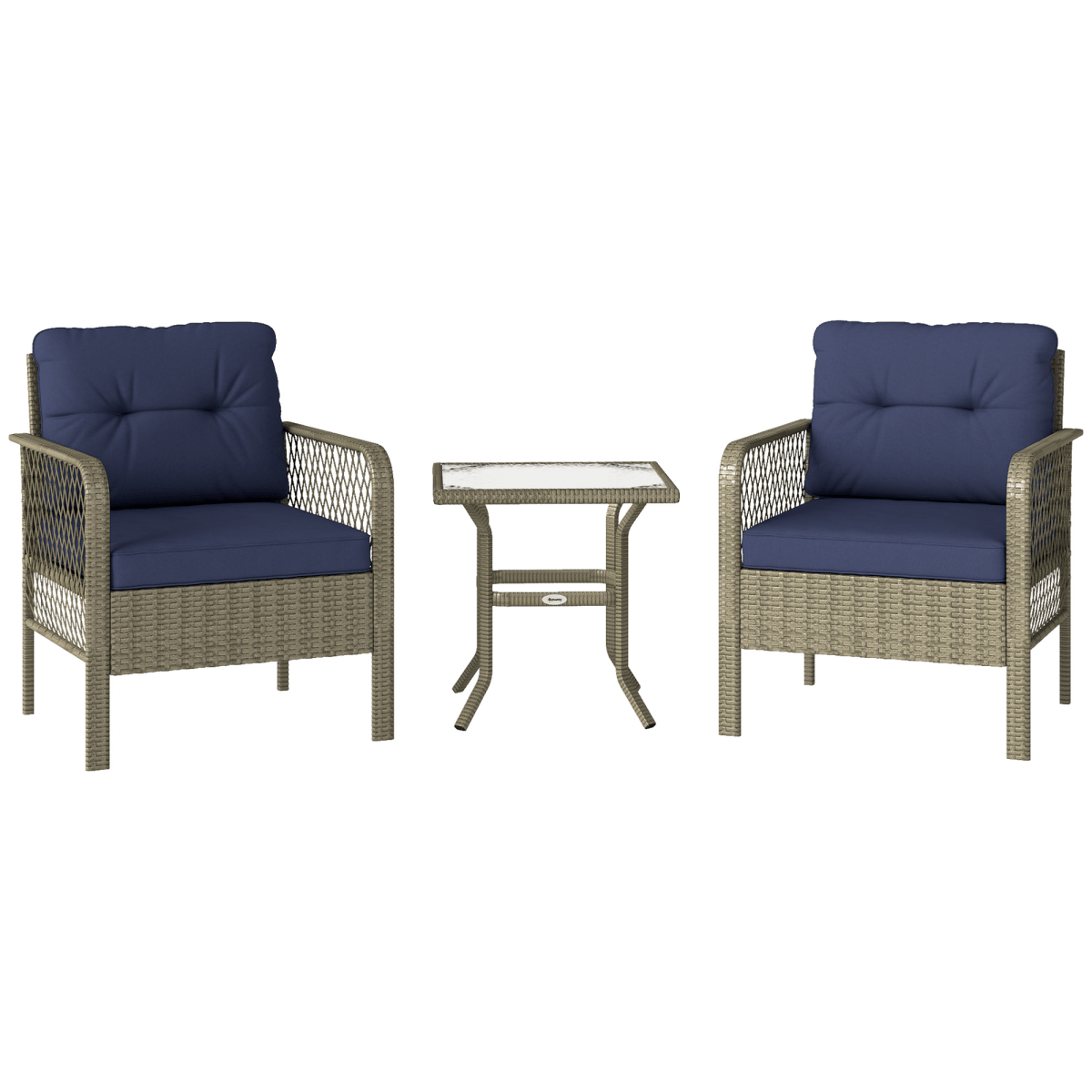 Outsunny 3 Pieces Rattan Bistro Set with Tempered Glass Table - SGP Garden Ltd