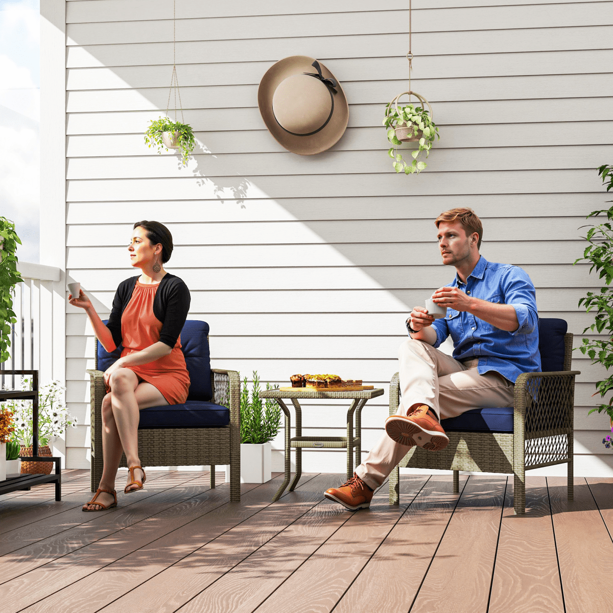 Outsunny 3 Pieces Rattan Bistro Set with Tempered Glass Table - SGP Garden Ltd