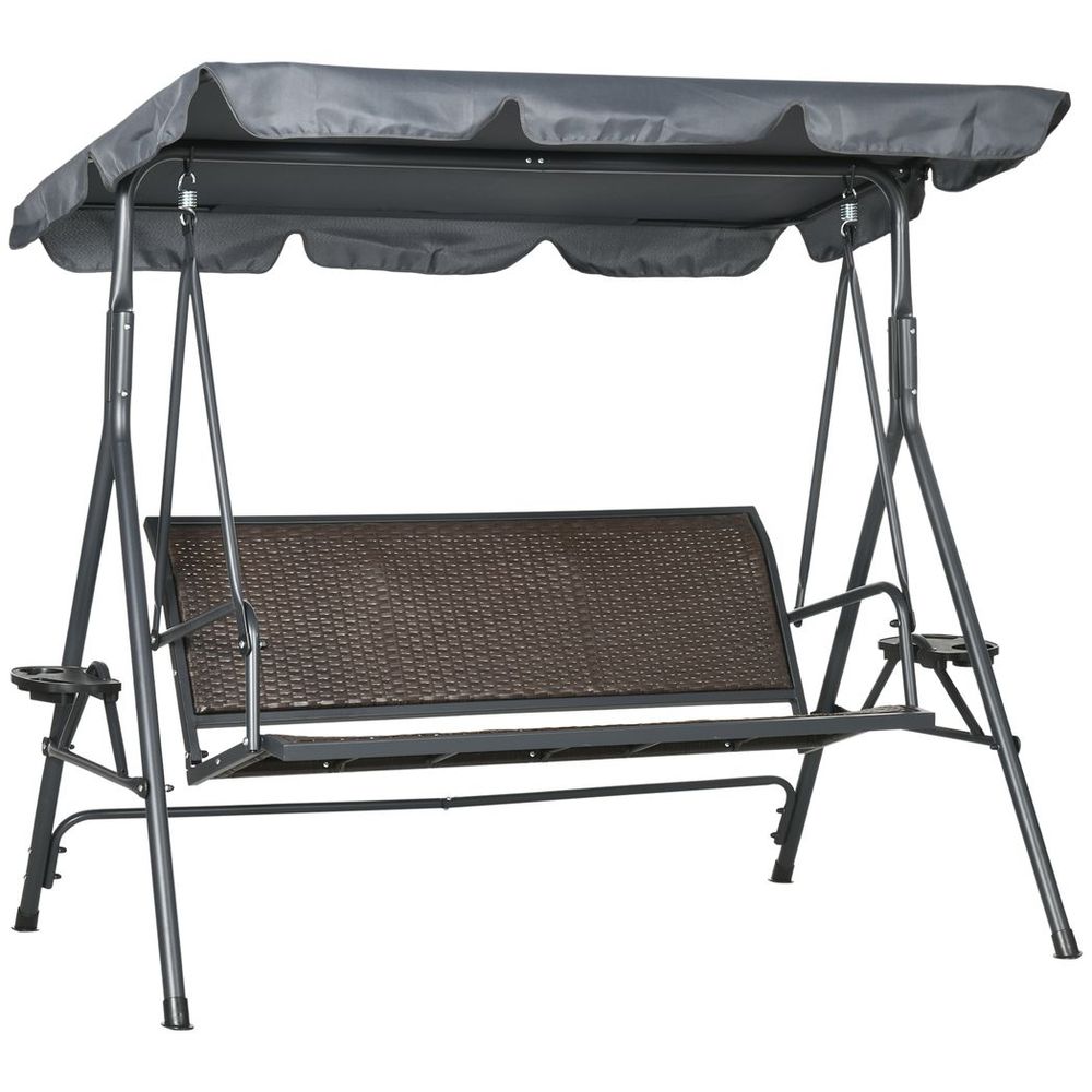 Outsunny 3-Seater Garden Swing Seat Bench | Adjustable Canopy | Rattan Seat - SGP Garden Ltd